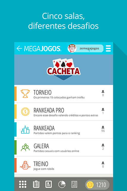 Cacheta MegaJogos: tela do jogo