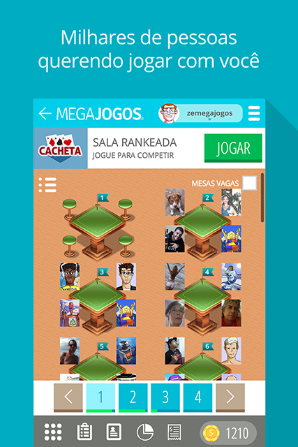 Cacheta MegaJogos: tela do jogo