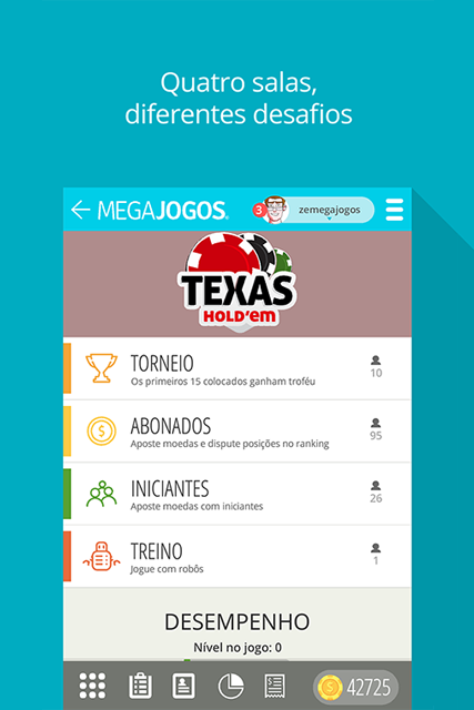 Poker Texas Hold'em MegaJogos: tela do jogo