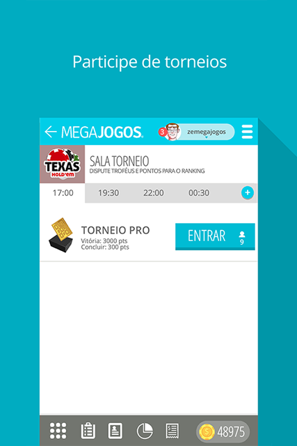 Poker Texas Hold'em MegaJogos: tela do jogo