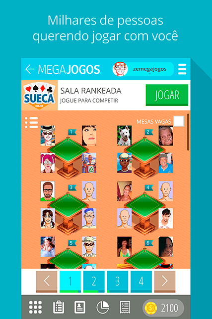Sueca MegaJogos: tela do jogo