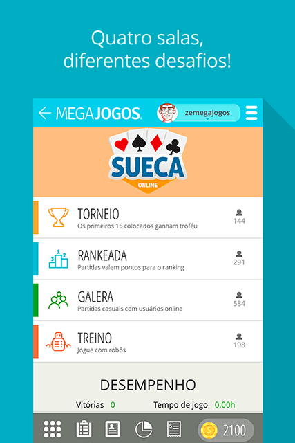 Sueca MegaJogos: tela do jogo