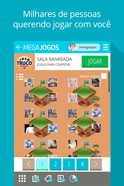 Truco Mineiro MegaJogos: tela do jogo